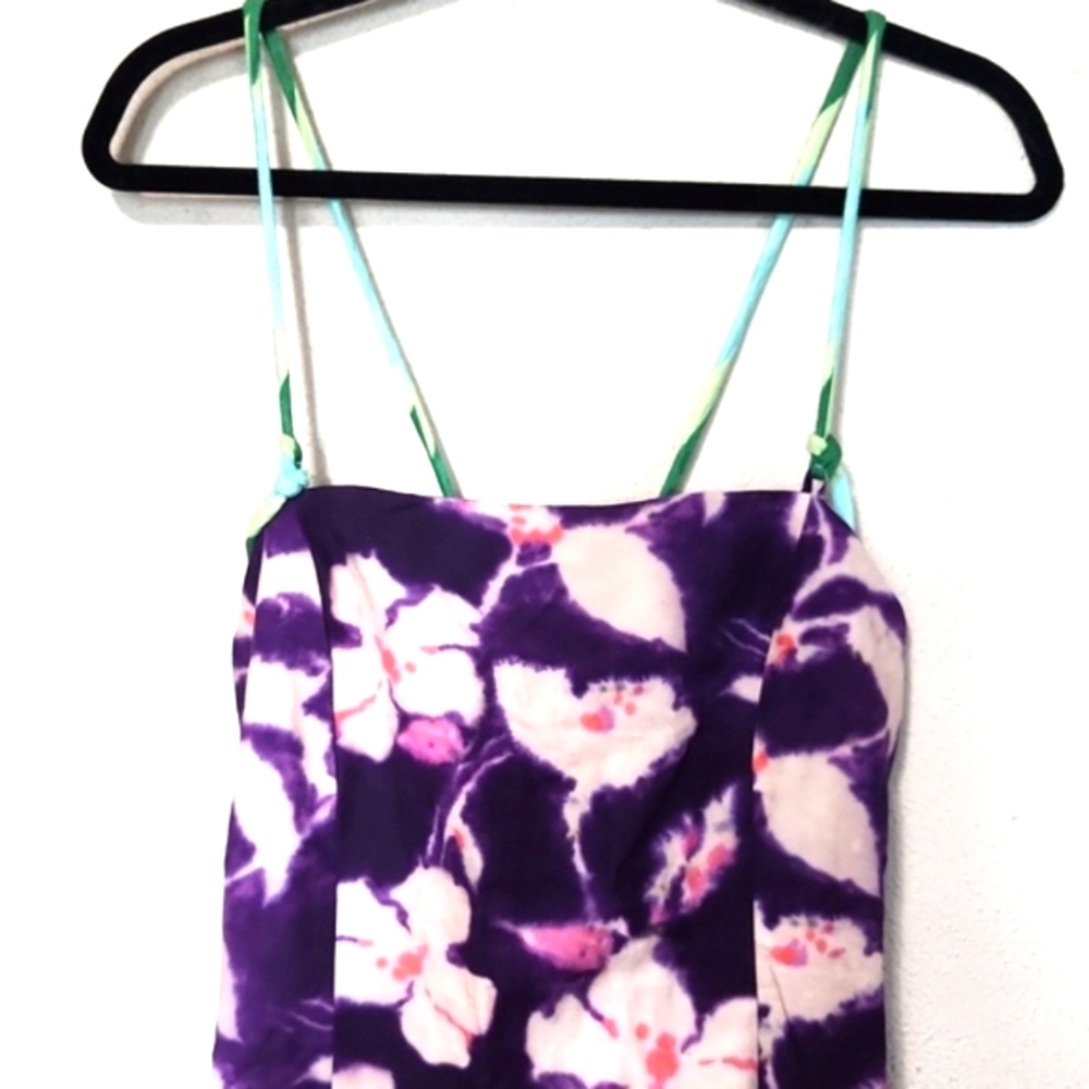 Zara Floral Linen Blend Purple Bodycon Mini Dress Size Large - Picture 2 of 10